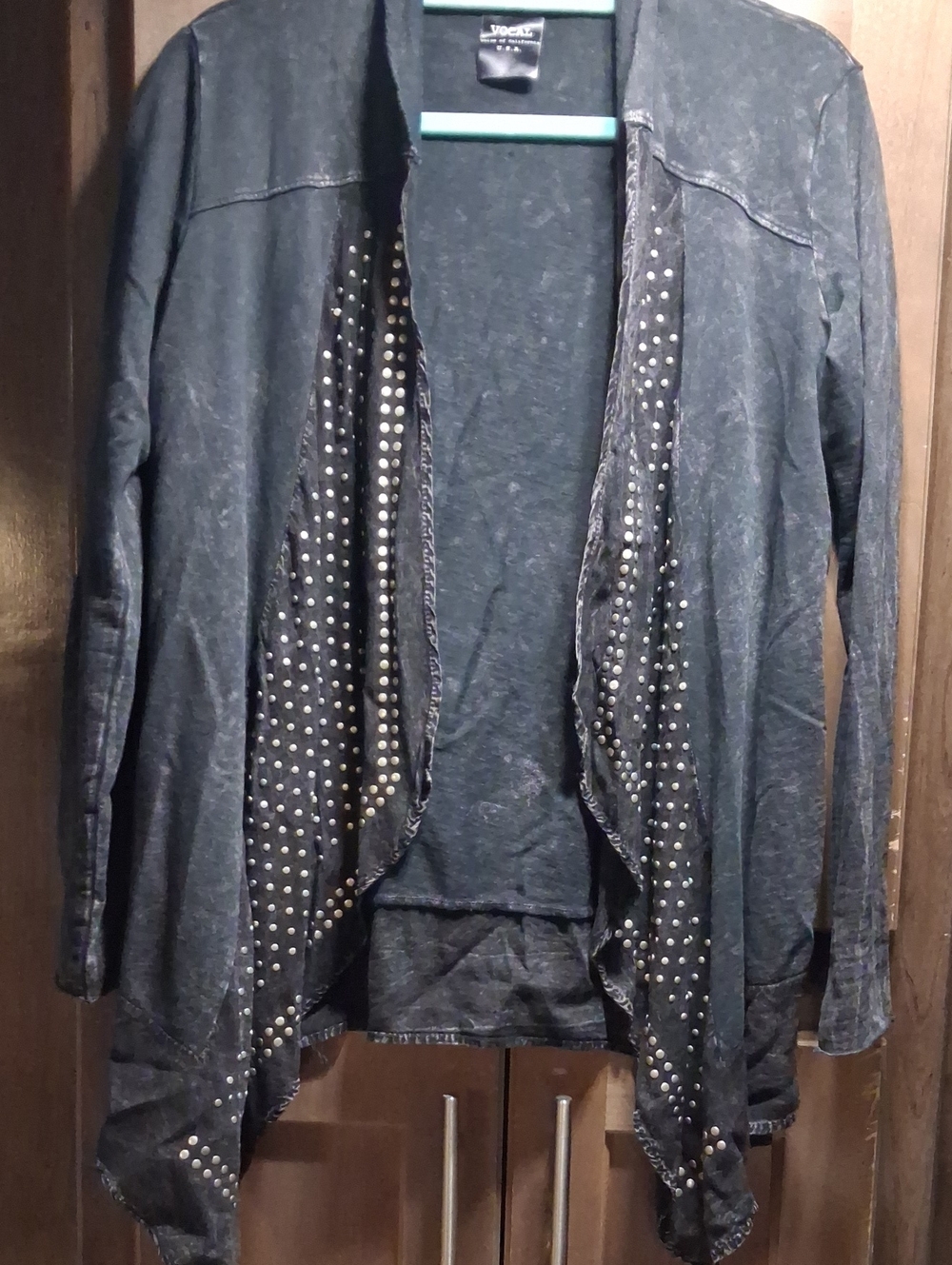 Vocal Black Studded Drape-Front Blazer